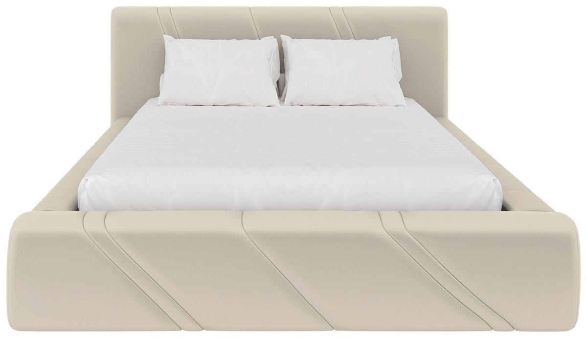 POLSTERBETT 140/200 cm,  in Beige, gepolstertes Kopfteil, Lattenrost, Bettkasten,  - Beige/Schwarz, Design, Holz/Kunststoff (140/200cm) - Chameo