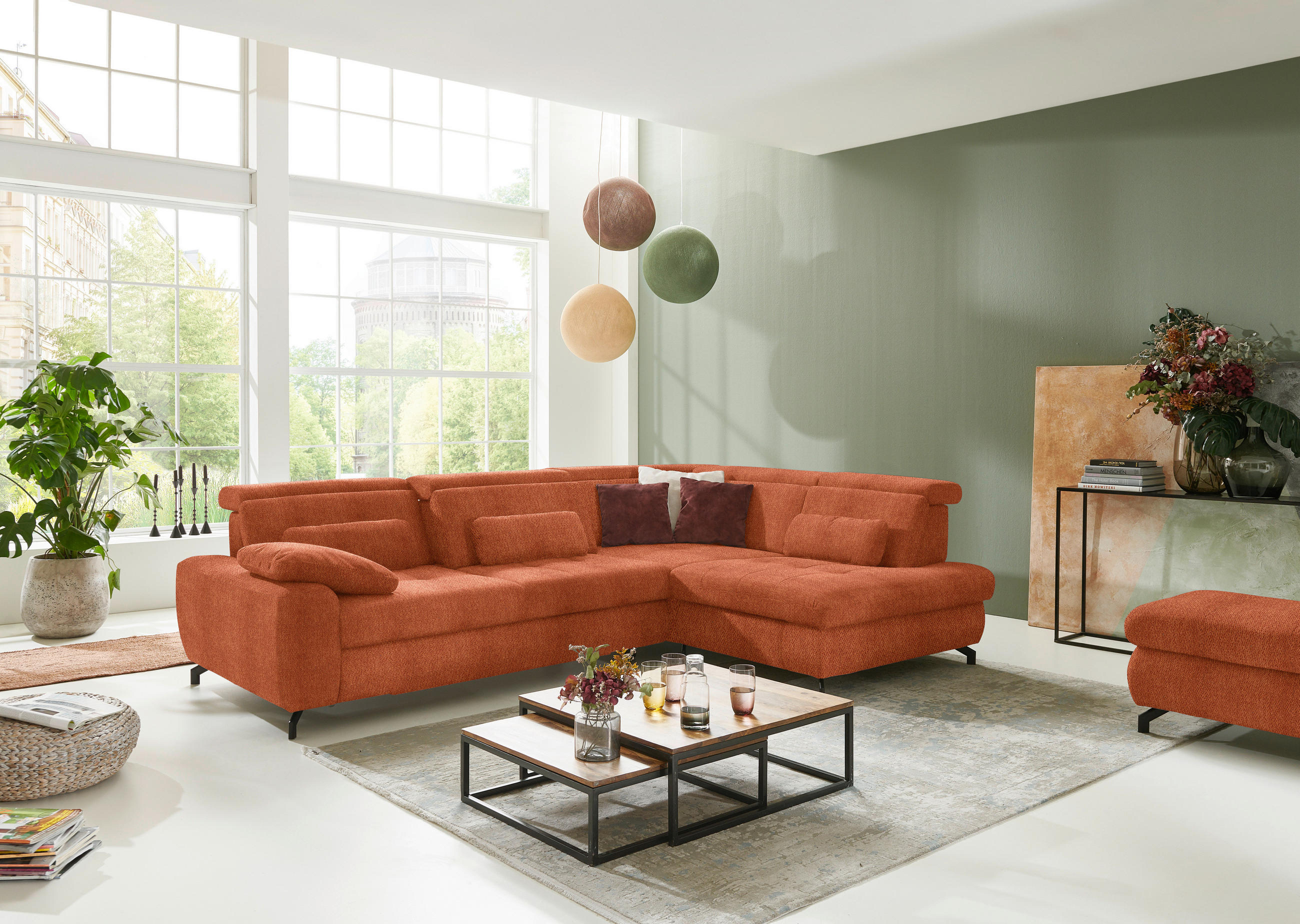 ECKSOFA in Chenille Terracotta  - Terracotta/Schwarz, Design, Textil/Metall (310/220cm) - Beldomo Style