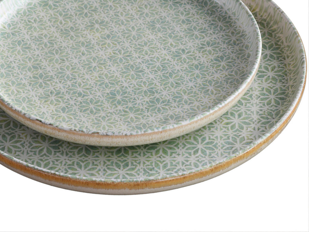 JEDÁLENSKÝ SERVIS, kamenina - krémová/zelená, Basics, keramika - Creatable