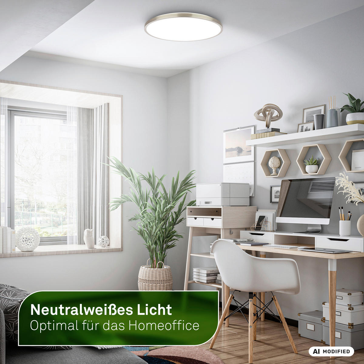 LED-DECKENLEUCHTE Kaida 33/6 cm   - Nickelfarben, Basics, Kunststoff/Metall (33/6cm) - Briloner