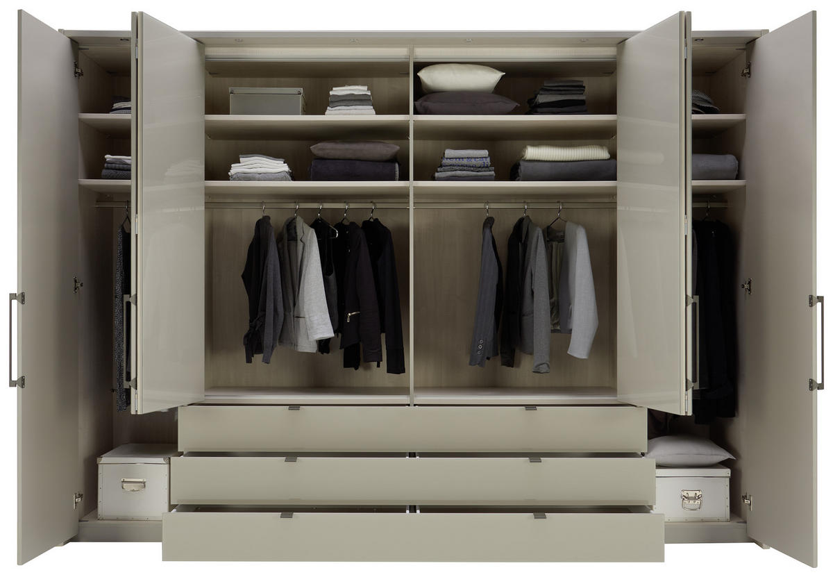 KLEIDERSCHRANK in Grau  - Schieferfarben/Grau, Design, Glas/Holzwerkstoff (300/216/58cm) - Novel