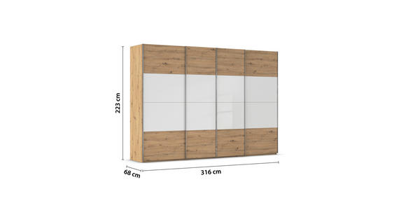 SCHWEBETÜRENSCHRANK  in Weiß, Eiche Artisan  - Chromfarben/Weiß, KONVENTIONELL, Glas/Holzwerkstoff (316/223/68cm) - Novel