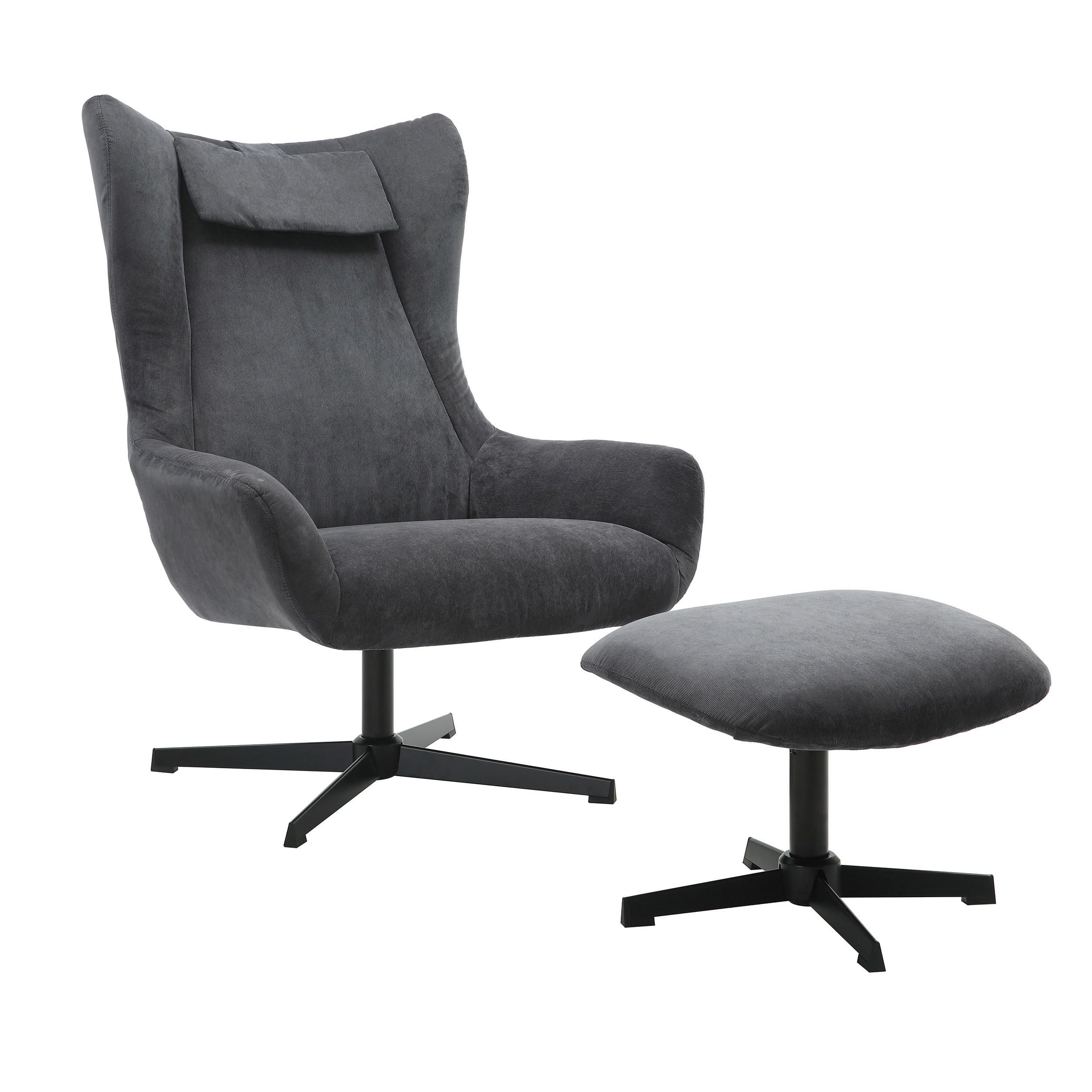 SESSELSET Cord Hocker    - Anthrazit/Schwarz, MODERN, Textil/Metall (82/106/85cm) - Livetastic