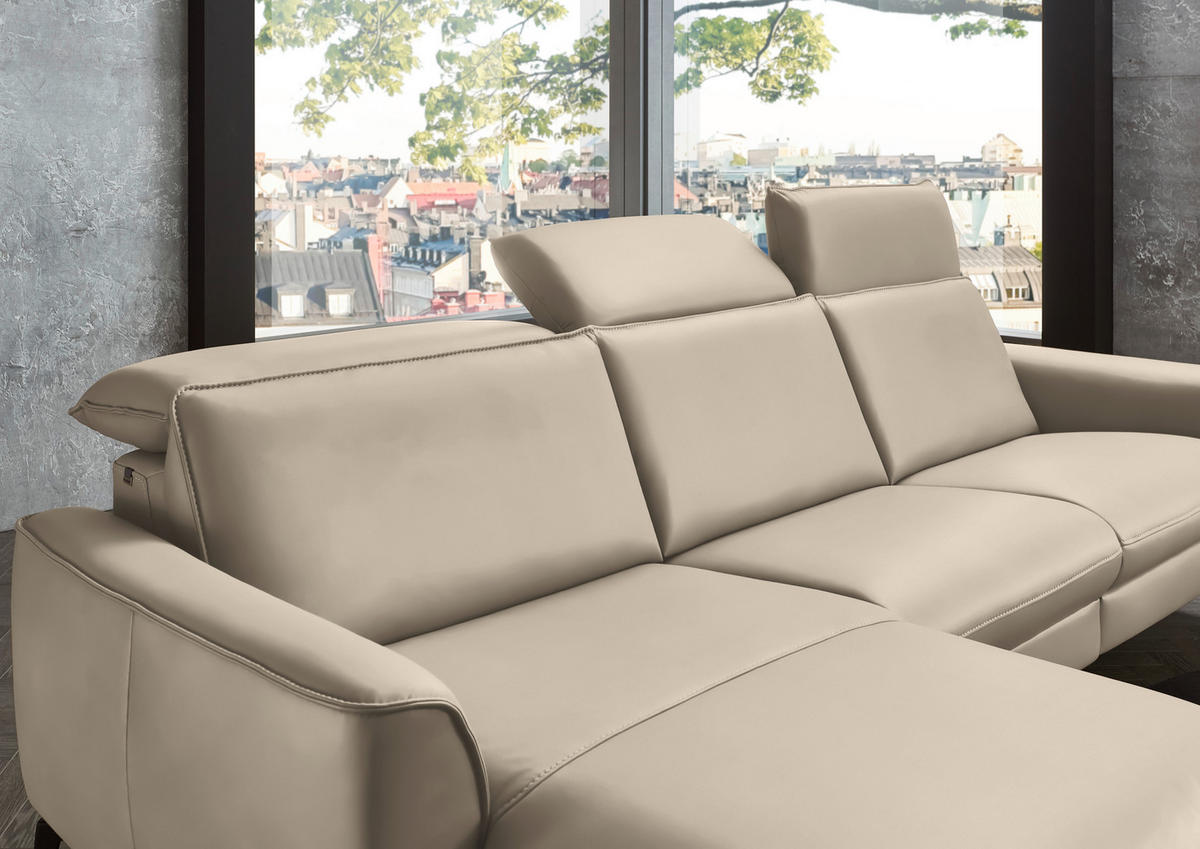 ECKSOFA in Echtleder Ecru  168/281 cm  - Ecru/Schwarz, Natur, Leder/Metall (168/281cm) - Valdera