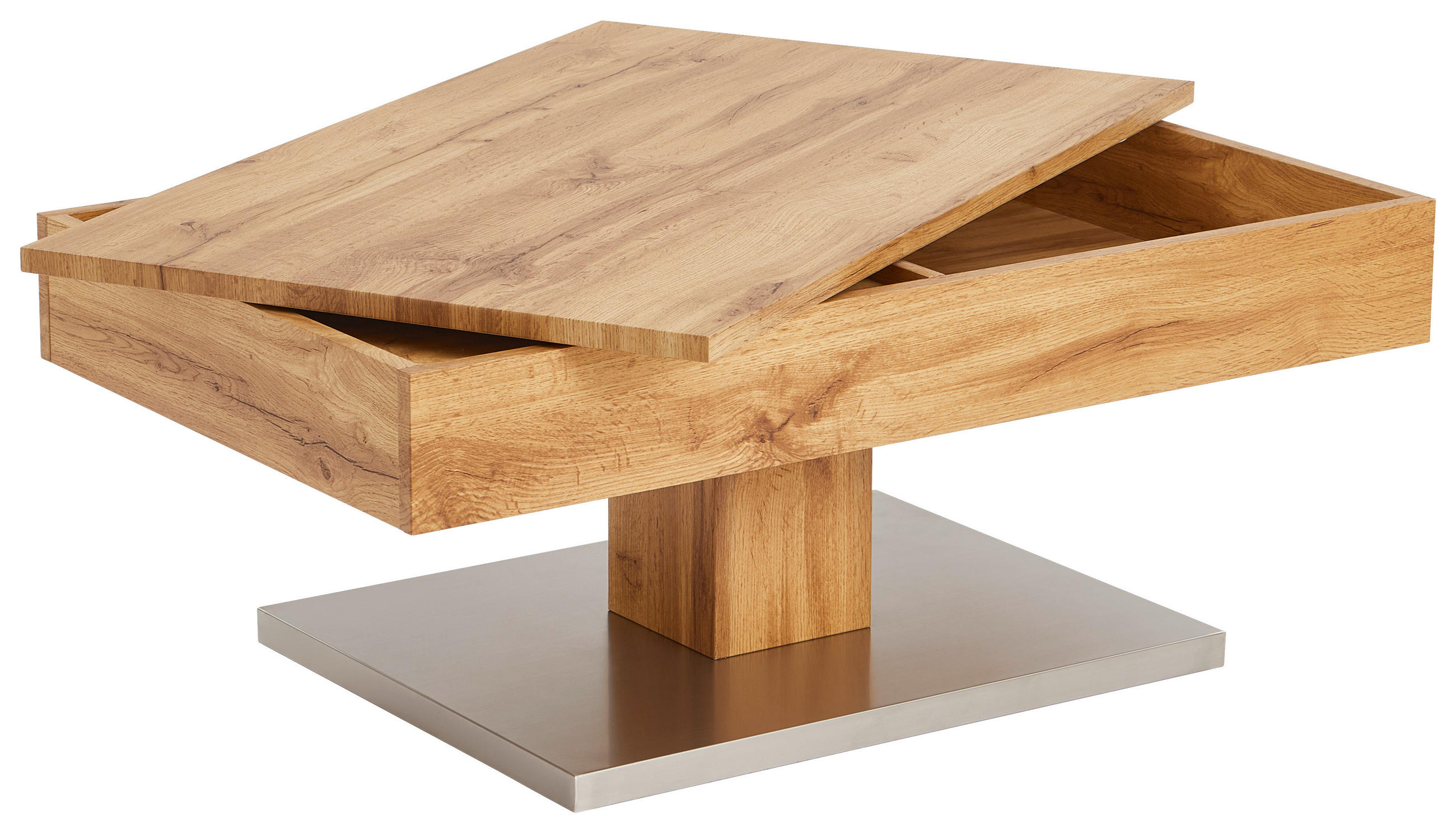 COUCHTISCH 100/60/42,5 cm rechteckig Eichefarben, Edelstahlfarben - Edelstahlfarben/Eichefarben, Design, Holzwerkstoff/Metall (100/60/42,5cm) - Carryhome
