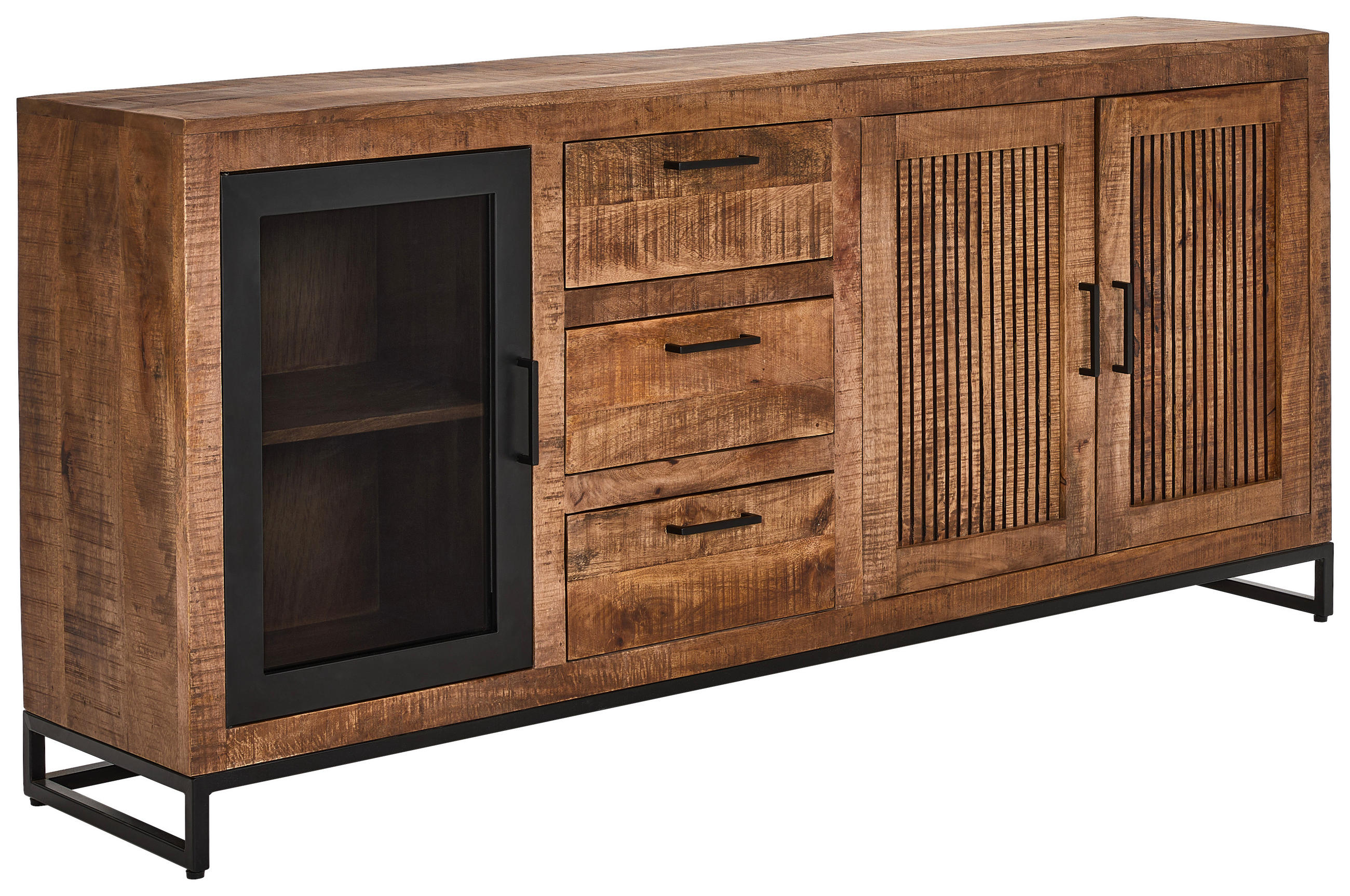 SIDEBOARD  in 175/80/40 cm  - Schwarz/Naturfarben, LIFESTYLE, Glas/Holz (175/80/40cm) - Landscape