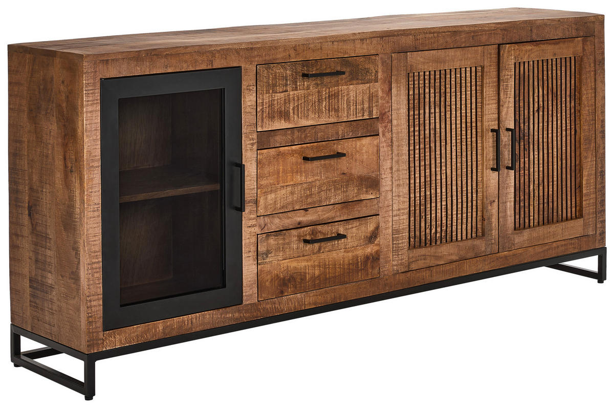 SIDEBOARD  in 175/80/40 cm  - Schwarz/Naturfarben, LIFESTYLE, Glas/Holz (175/80/40cm) - Landscape