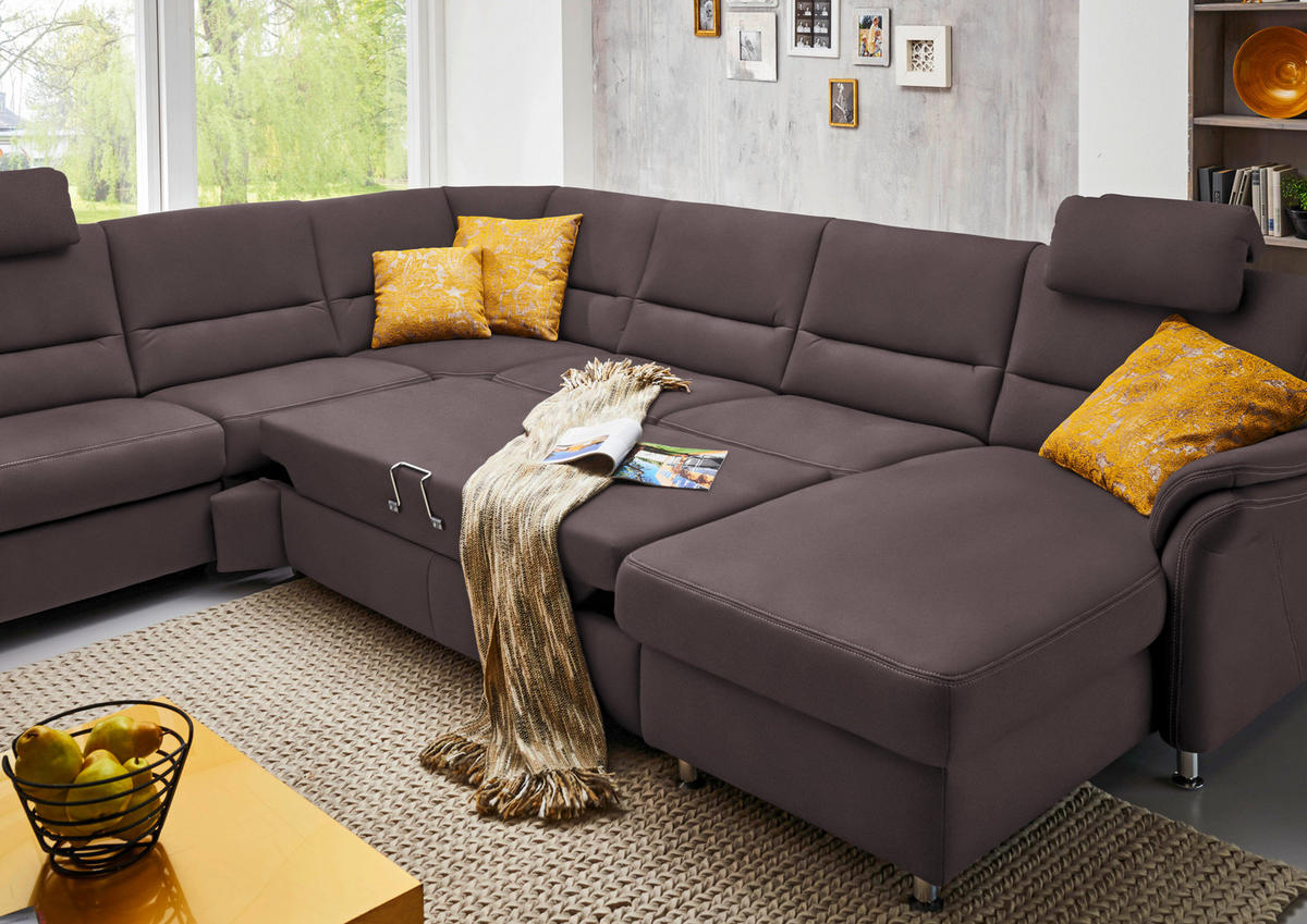 WOHNLANDSCHAFT in Mikrofaser Ecru  - Ecru/Alufarben, Konventionell, Textil/Metall (262/335/173cm) - Beldomo System