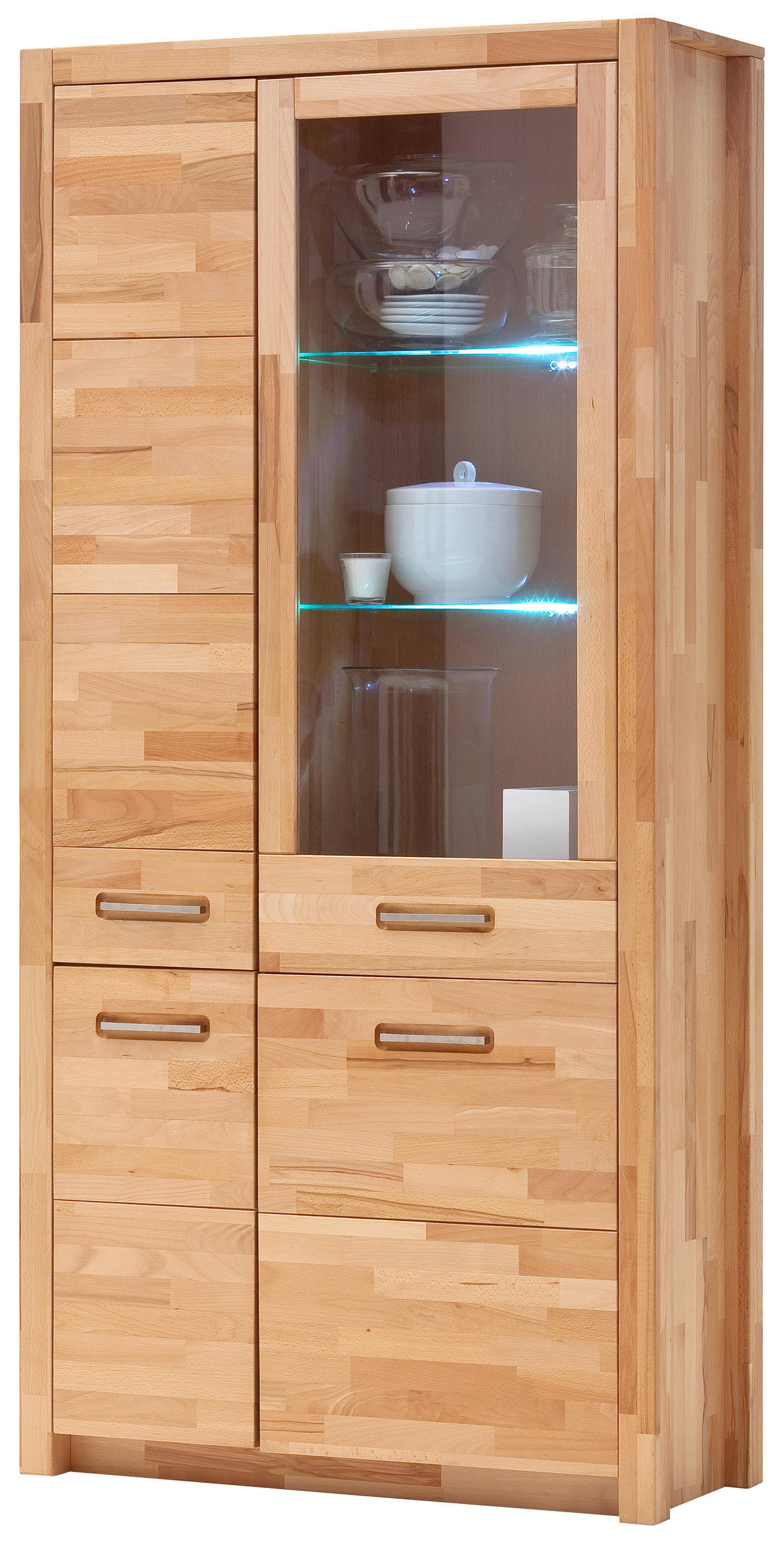 VITRINE  in massiv Kernbuche Buchefarben  - Buchefarben/Alufarben, Design, Glas/Holz (98/203/40cm) - MID.YOU