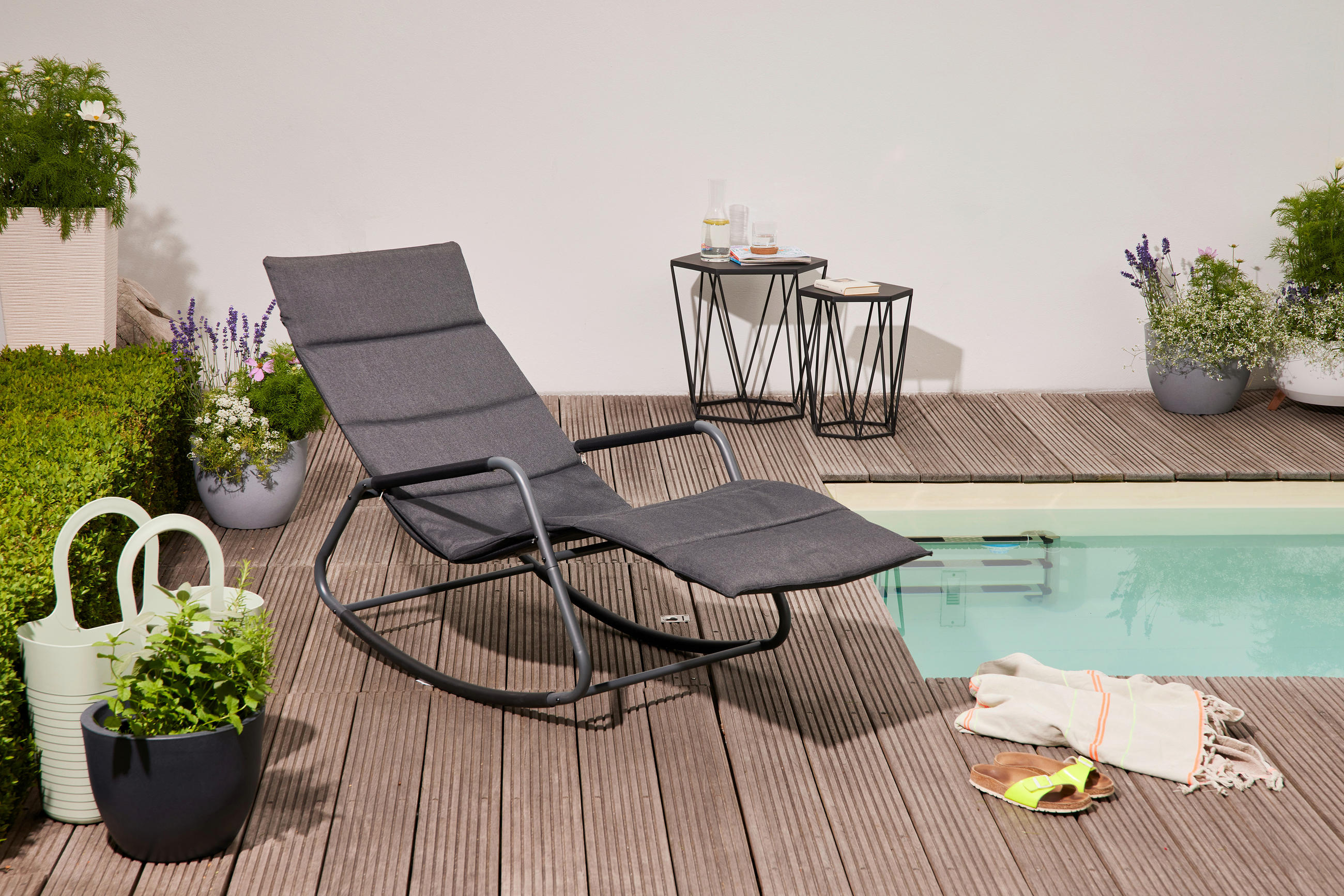 GARTEN-RELAXLIEGE 57/81/143 cm  - Schwarz, KONVENTIONELL, Kunststoff/Textil (57/81/143cm) - Siena Garden