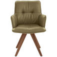 ARMLEHNSTUHL drehbar  inklusive Armlehnen, Gestellauswahl, Sitzfläche 180° drehbar, automatische Rückholfunktion  Echtleder  - Nussbaumfarben/Olivgrün, Design, Leder/Holz (59/89/63cm) - Dieter Knoll