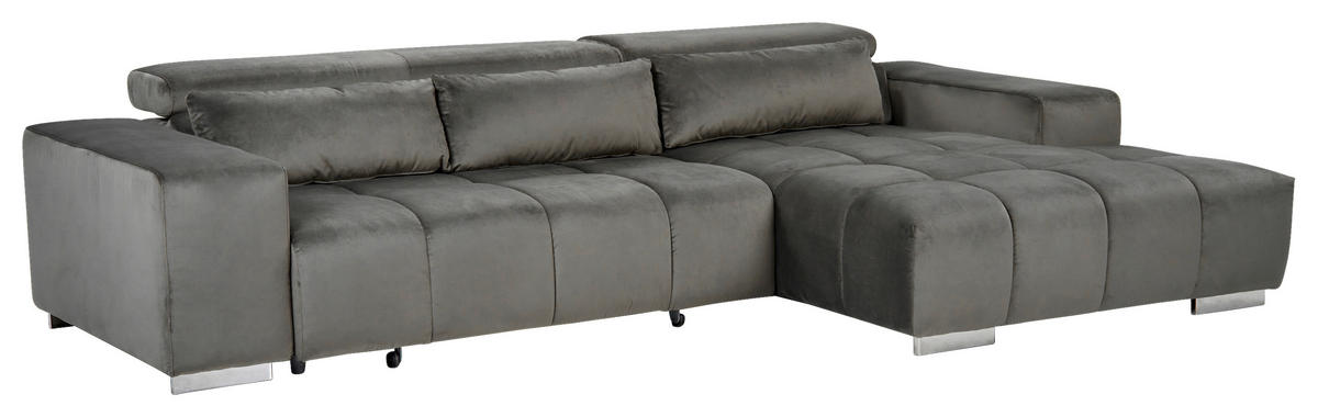 ECKSOFA Anthrazit Velours  - Anthrazit/Silberfarben, KONVENTIONELL, Textil/Metall (307/186cm) - Livetastic