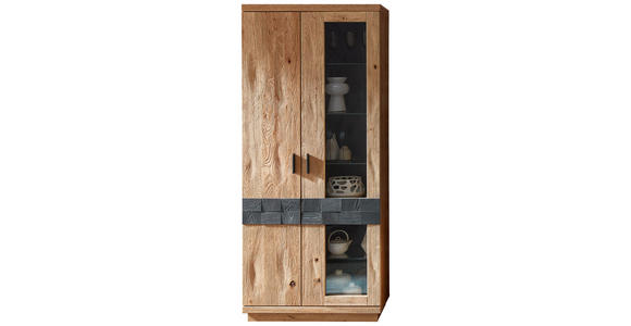 VITRINE Wildeiche Eichefarben, Dunkelgrau - Dunkelgrau/Eichefarben, KONVENTIONELL, Glas/Holz (85/197/38cm) - Cantus