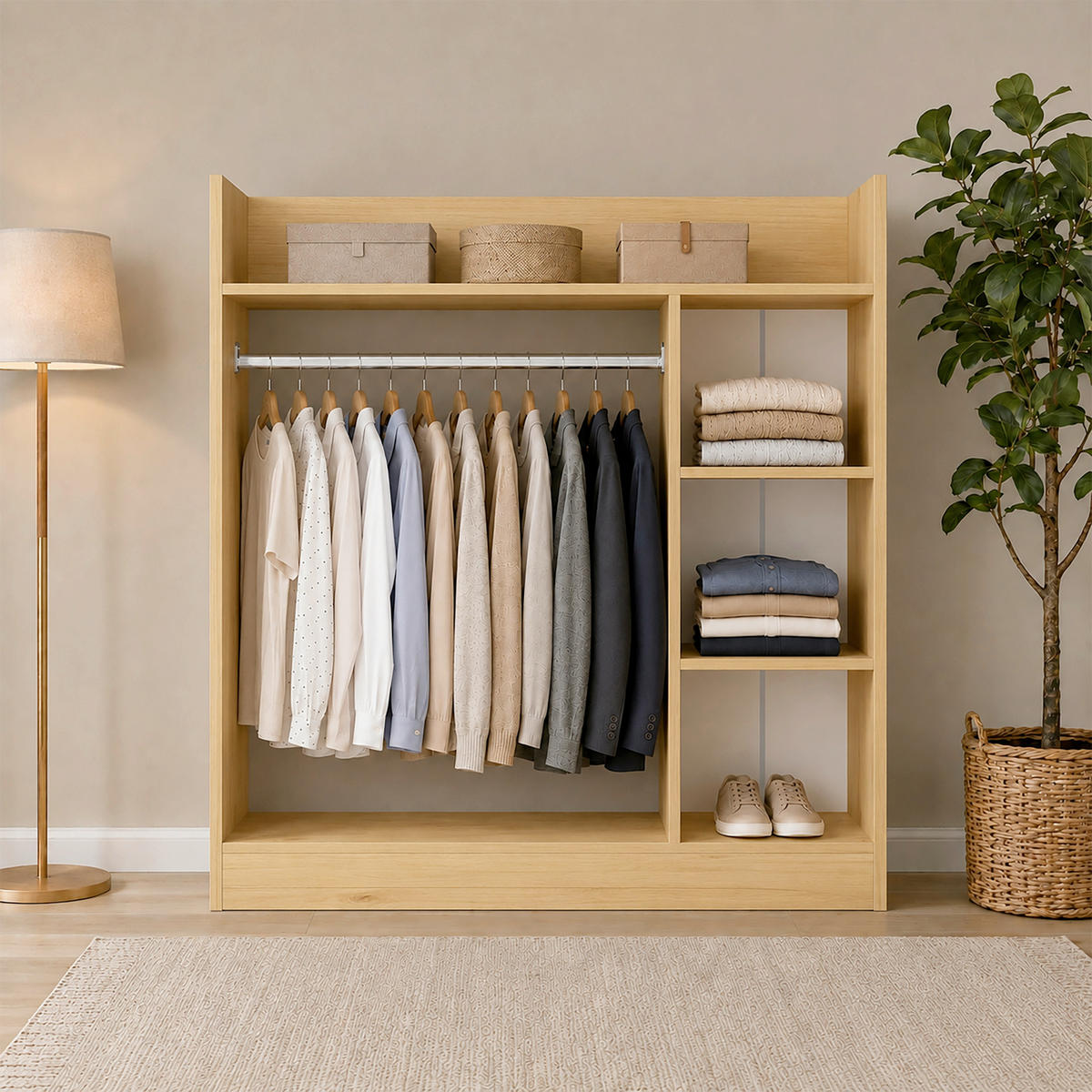 ODPRTA OMARA ZA OBLAČILA - medeni hrast, Moderno, kovina/leseni material (124/120/35cm) - Livetastic