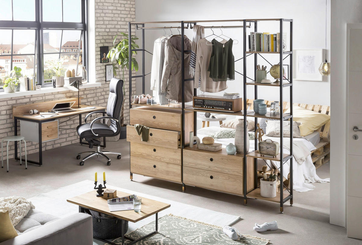 SCHREIBTISCH 140/60/84 cm  in Naturfarben, Schwarz  - Schwarz/Naturfarben, Design, Holzwerkstoff/Metall (140/60/84cm) - Livetastic