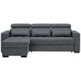 ECKSOFA  in Webstoff Anthrazit Nierenkissen, Bettkasten, Schlaffunktion, Rücken echt, Kopfteilverstellung  179/240 cm  - Anthrazit/Schwarz, Design, Kunststoff/Textil (179/240cm) - Carryhome