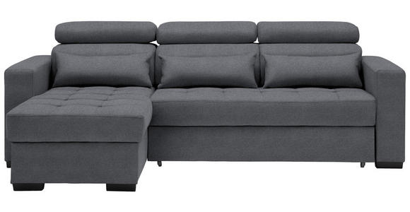 ECKSOFA  in Webstoff Anthrazit Nierenkissen, Bettkasten, Schlaffunktion, Rücken echt, Kopfteilverstellung  179/240 cm  - Anthrazit/Schwarz, Design, Kunststoff/Textil (179/240cm) - Carryhome