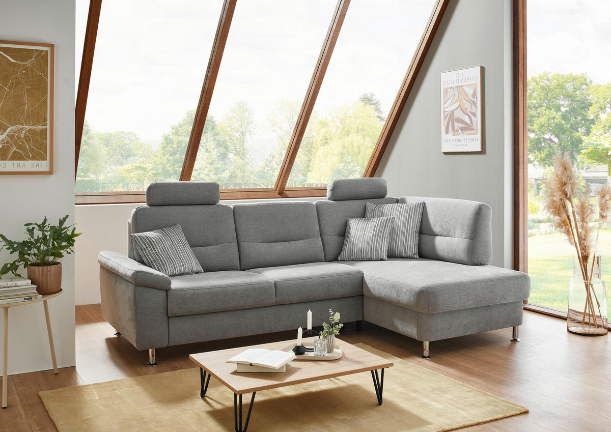 ECKSOFA  in Flachgewebe Grau  244/160 cm  - Alufarben/Grau, KONVENTIONELL, Textil/Metall (244/160cm) - Beldomo Comfort