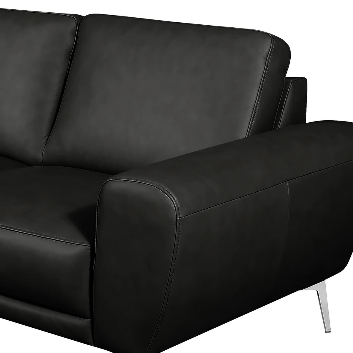 2-SITZER-SOFA Schwarz Echtleder  - Chromfarben/Schwarz, Design, Leder/Metall (177/85/92cm) - Livetastic