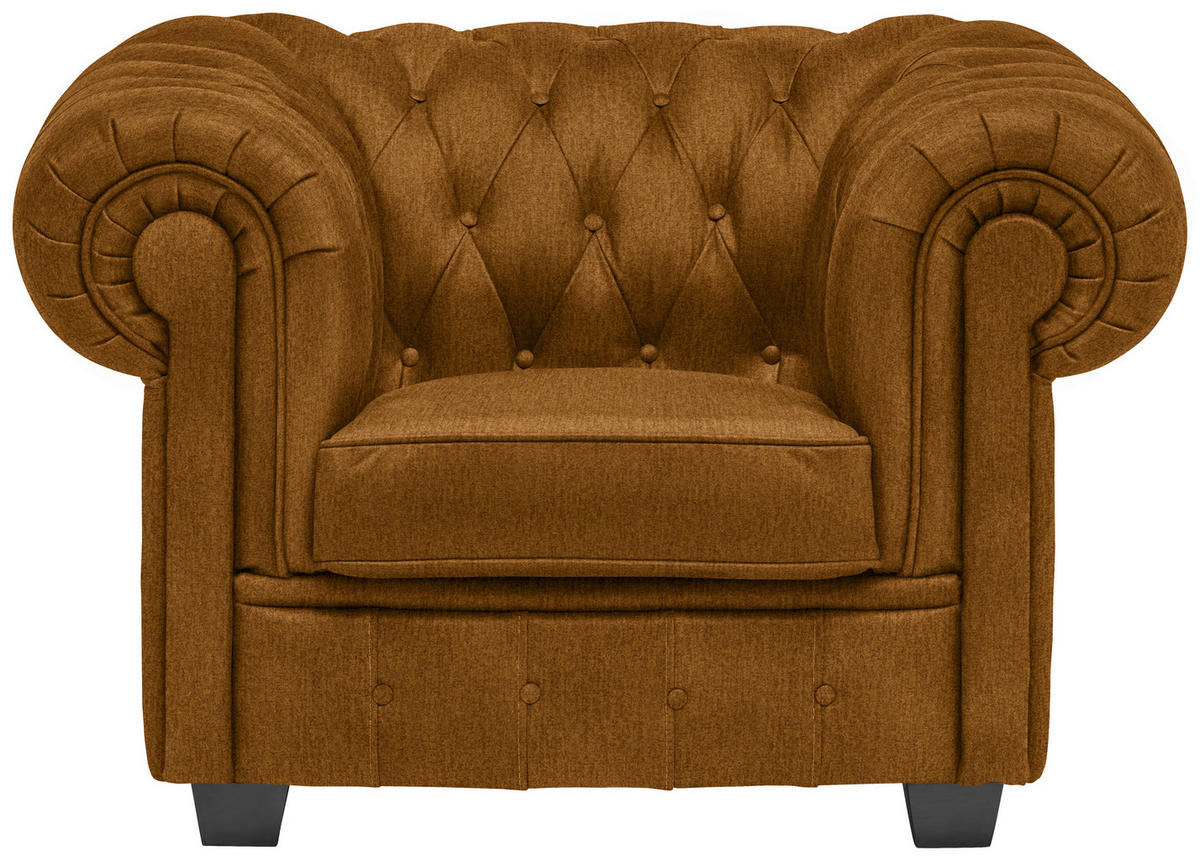 CHESTERFIELD-SESSEL in Webstoff Currygelb  - Wengefarben/Currygelb, Lifestyle, Holz/Textil (115/76,5/96cm) - Landscape