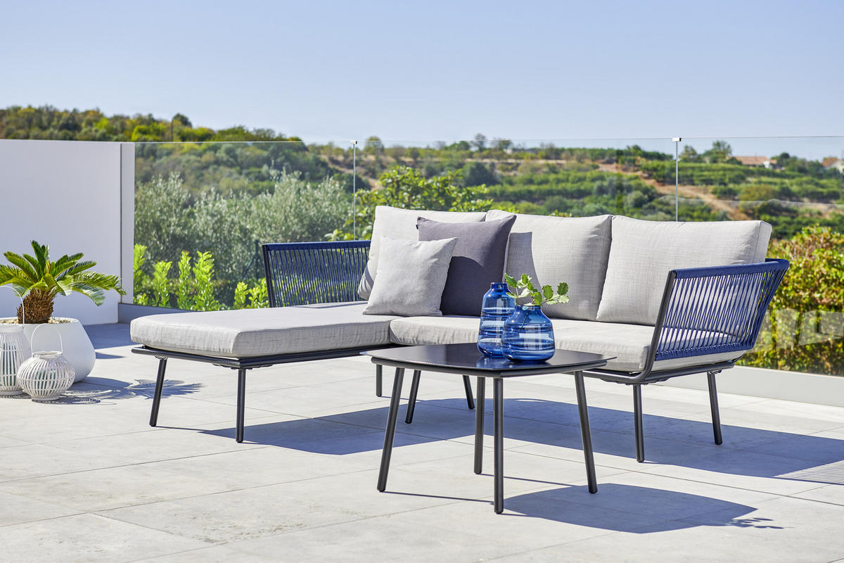 MOBILIER TERASĂ ȘI LOUNGE  150/218 cm   - gri deschis/albastru, Modern, metal/textil (150/218cm) - Ambia Garden