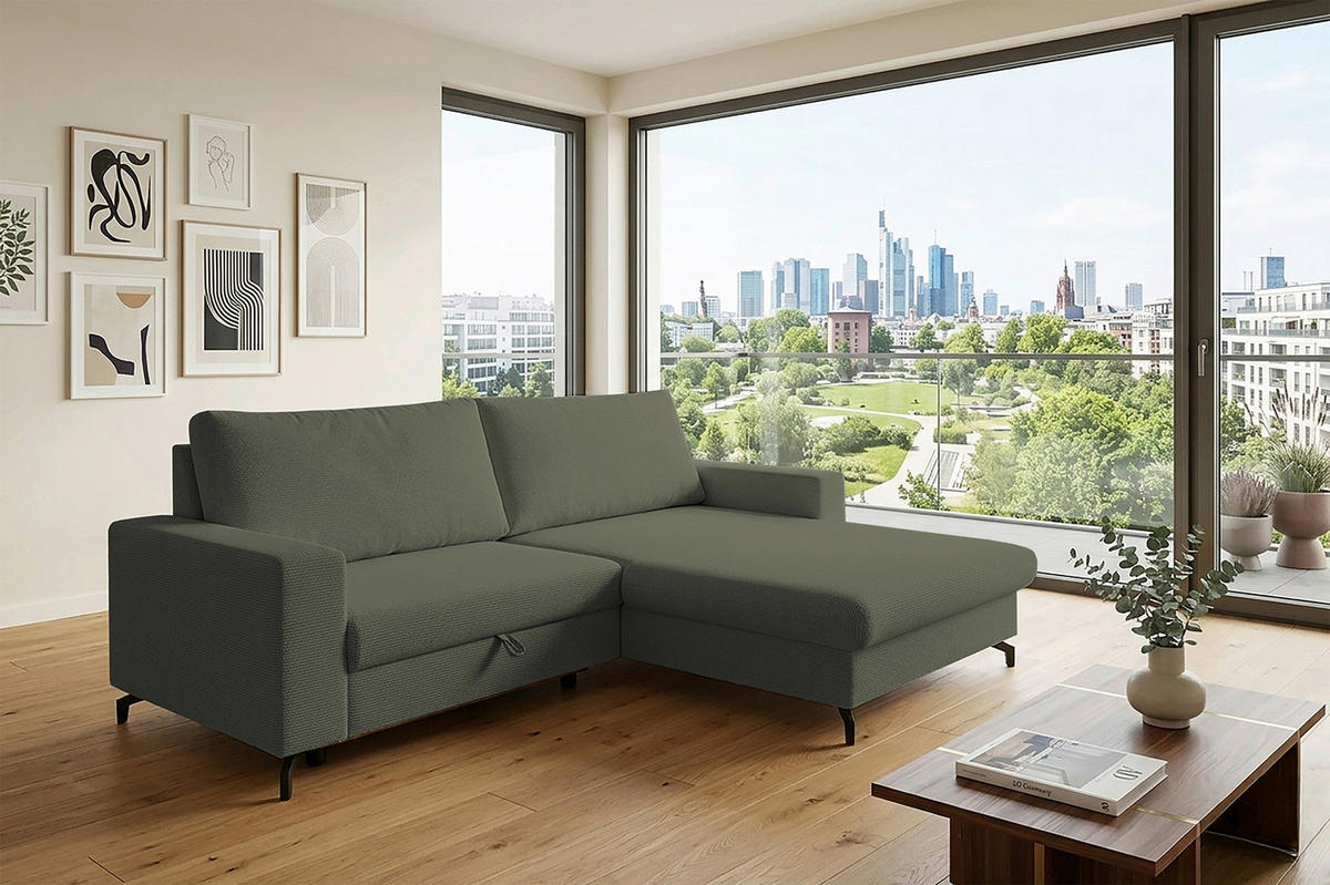 ECKSOFA CLARA Grün Rückenkissen, Bettkasten, Liegefläche im Originalstoff  - Grün, MODERN, Textil (240/177cm) - P & B