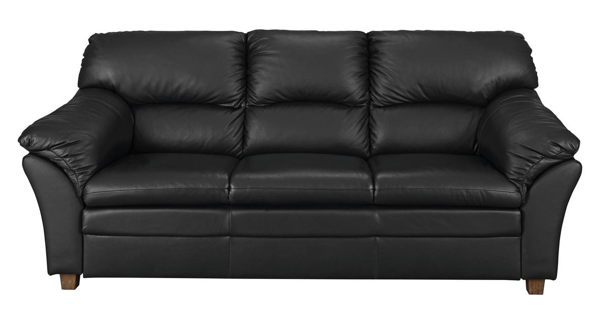 SITZGARNITUR Schwarz Echtleder  - Eichefarben/Schwarz, MODERN, Leder/Holz - Livetastic