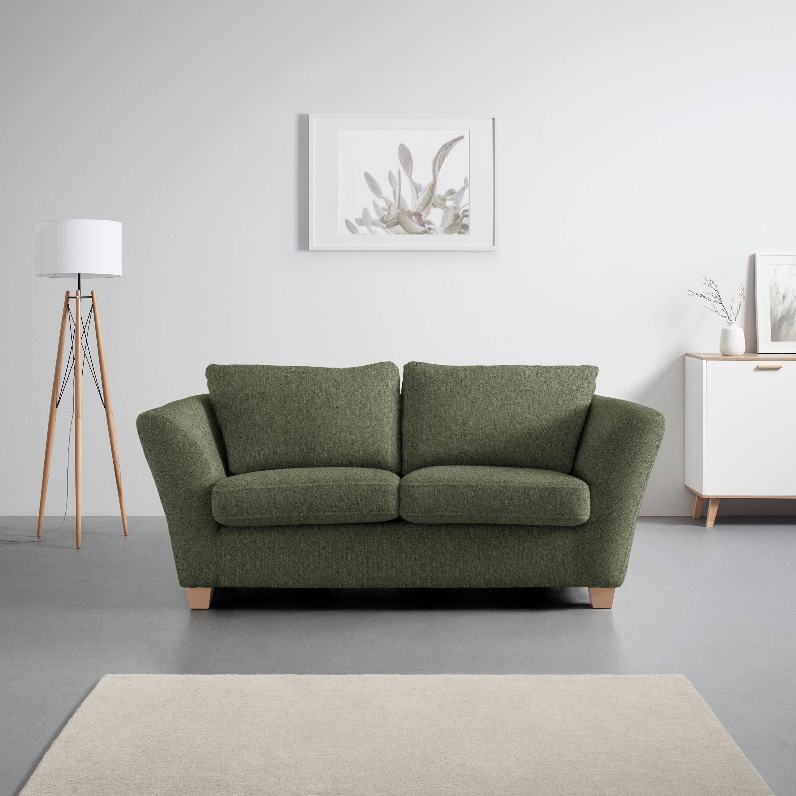 2-SITZER-SOFA in Chenille Olivgrün  - Naturfarben/Olivgrün, Holz/Textil (190/70-85/95cm) - MID.YOU