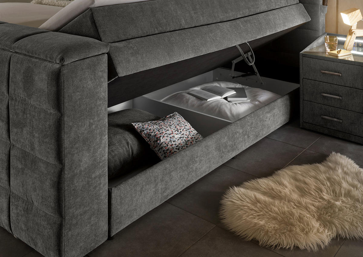 BOXSPRING-ÁGY 180/200 cm  szürke  - szürke, Konventionell, textil (180/200cm) - Carryhome