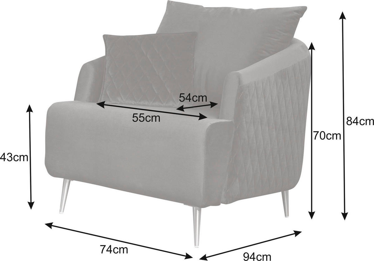 SESSEL Samt Grau    - Goldfarben/Grau, Design, Textil/Metall (74/84/94cm) - MID.YOU
