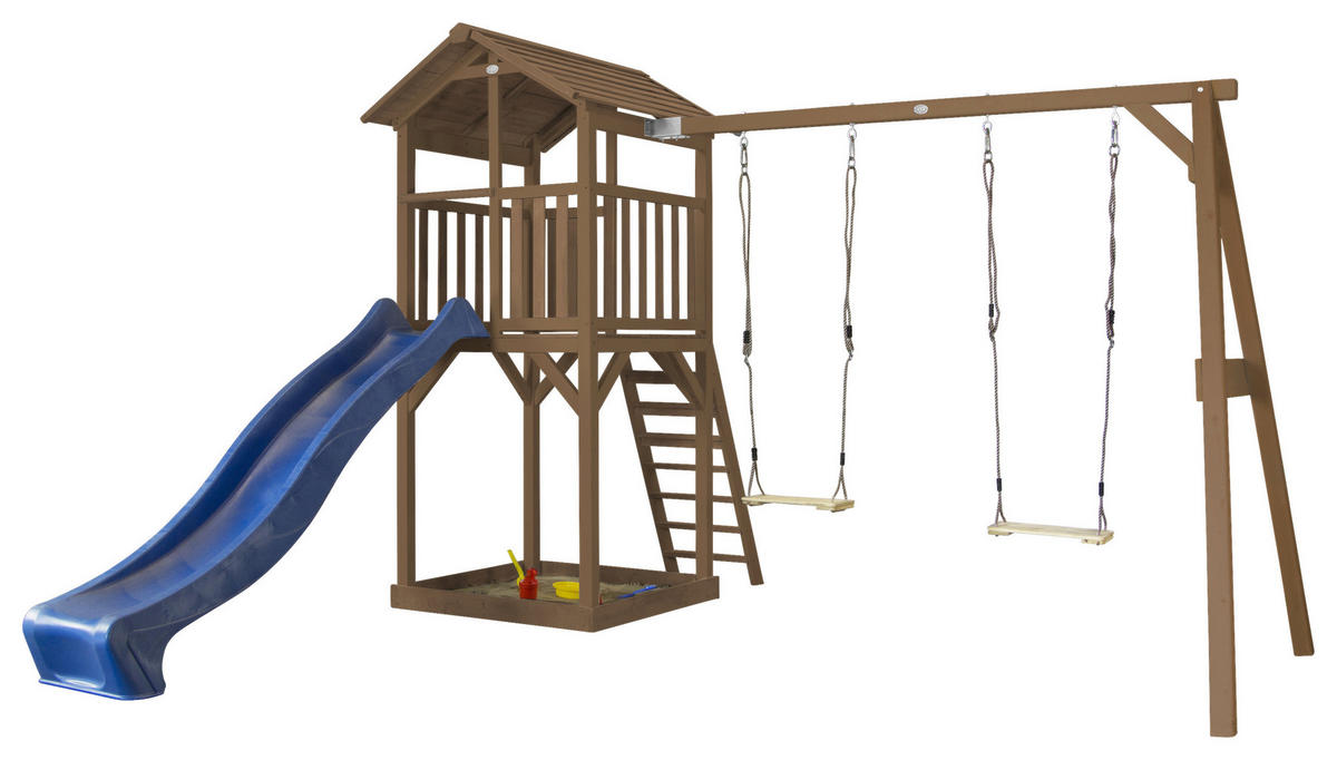 AXI BEACH TOWER DOUBLE SWING 349/242/357 cm  - Blau/Braun, KONVENTIONELL, Holz (349/242/357cm) - Ambia Garden