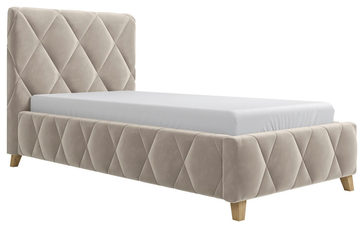 POLSTERBETT gepolstertes Kopfteil, Lattenrost, Bettkasten 90/200 cm  in Cappuccino  - Cappuccino, MODERN, Holz/Textil (90/200cm) - MID.YOU
