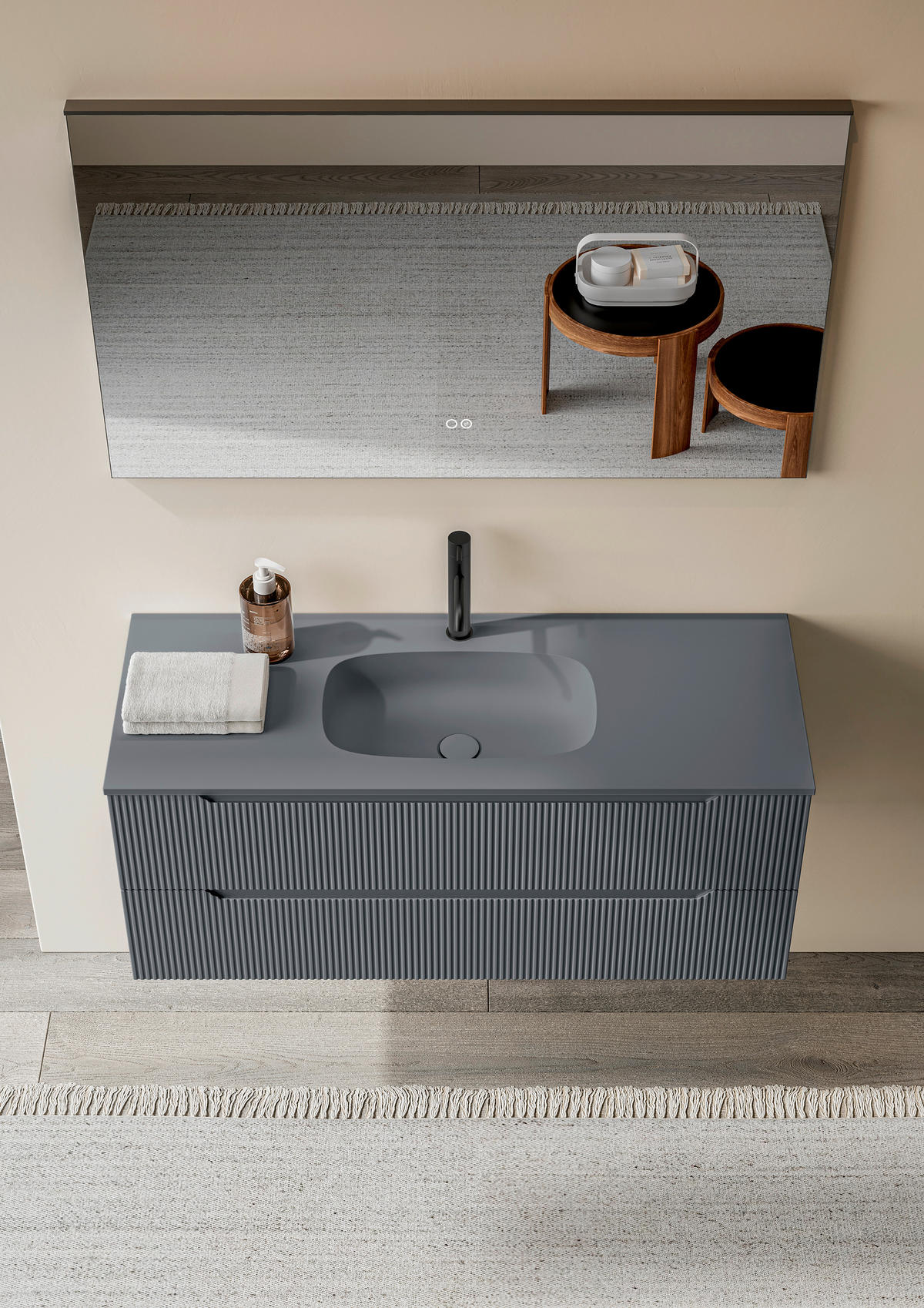 BADEZIMMER 3-teilig 100 cm  - Weiss/Dunkelgrau, Konventionell, Holzwerkstoff/Stein (100cm) - Belluti