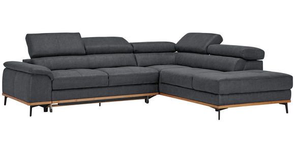 ECKSOFA in Webstoff Dunkelgrau  - Dunkelgrau/Schwarz, Natur, Holz/Textil (282/226cm) - Novel