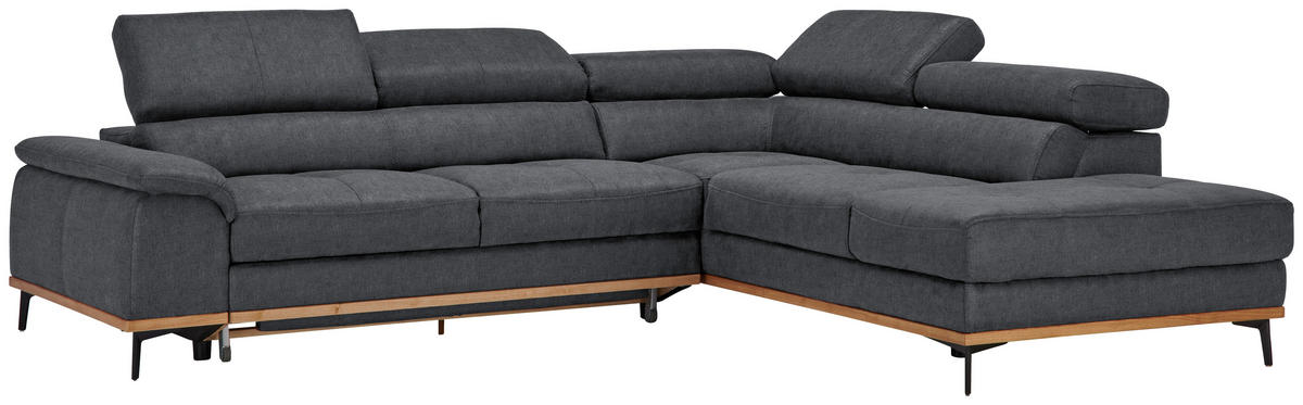ECKSOFA in Webstoff Dunkelgrau  282/226 cm  - Dunkelgrau/Schwarz, Natur, Holz/Textil (282/226cm) - Novel