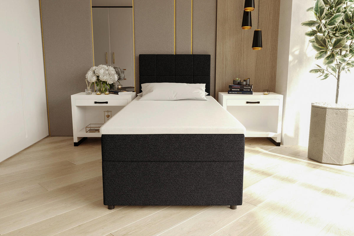 BOXBETT 90/200 cm,  in Schwarz, Matratze, Topper, Bettschublade, H3 = fest  - Schwarz, KONVENTIONELL, Kunststoff/Textil (90/200cm) - Boxxx