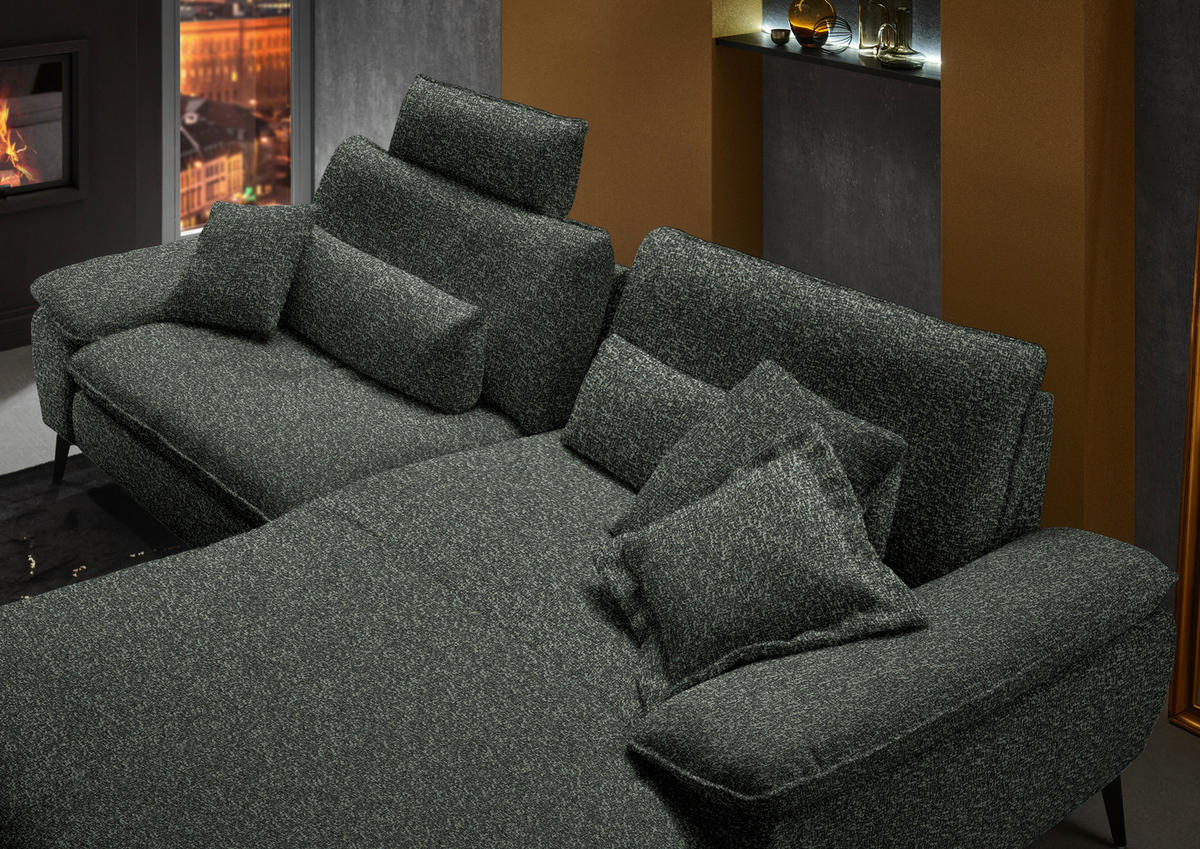 ECKSOFA in Webstoff Dunkelgrün  - Dunkelgrün/Schwarz, Design, Textil/Metall (295/197cm) - Valdera