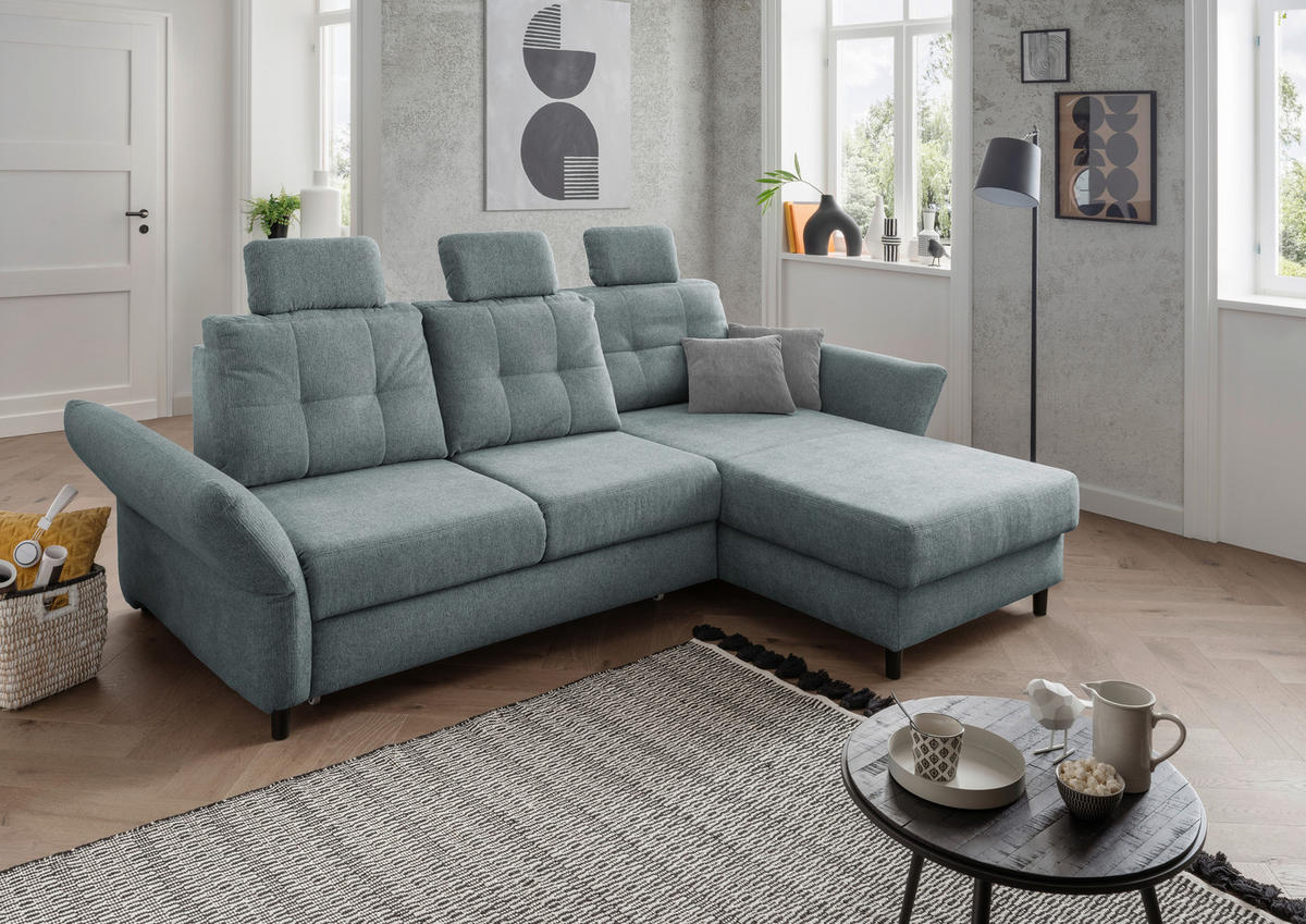 ECKSOFA in Chenille Blau  - Mintgrau/Blau, MODERN, Holz/Textil (250-280/176cm) - Livetastic