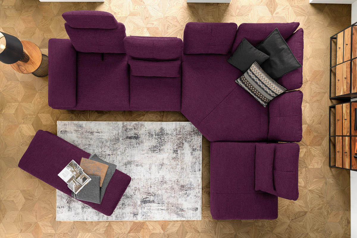 ECKSOFA in Flachgewebe Violett  - Violett/Schwarz, Design, Textil/Metall (344/271cm) - Chilliano