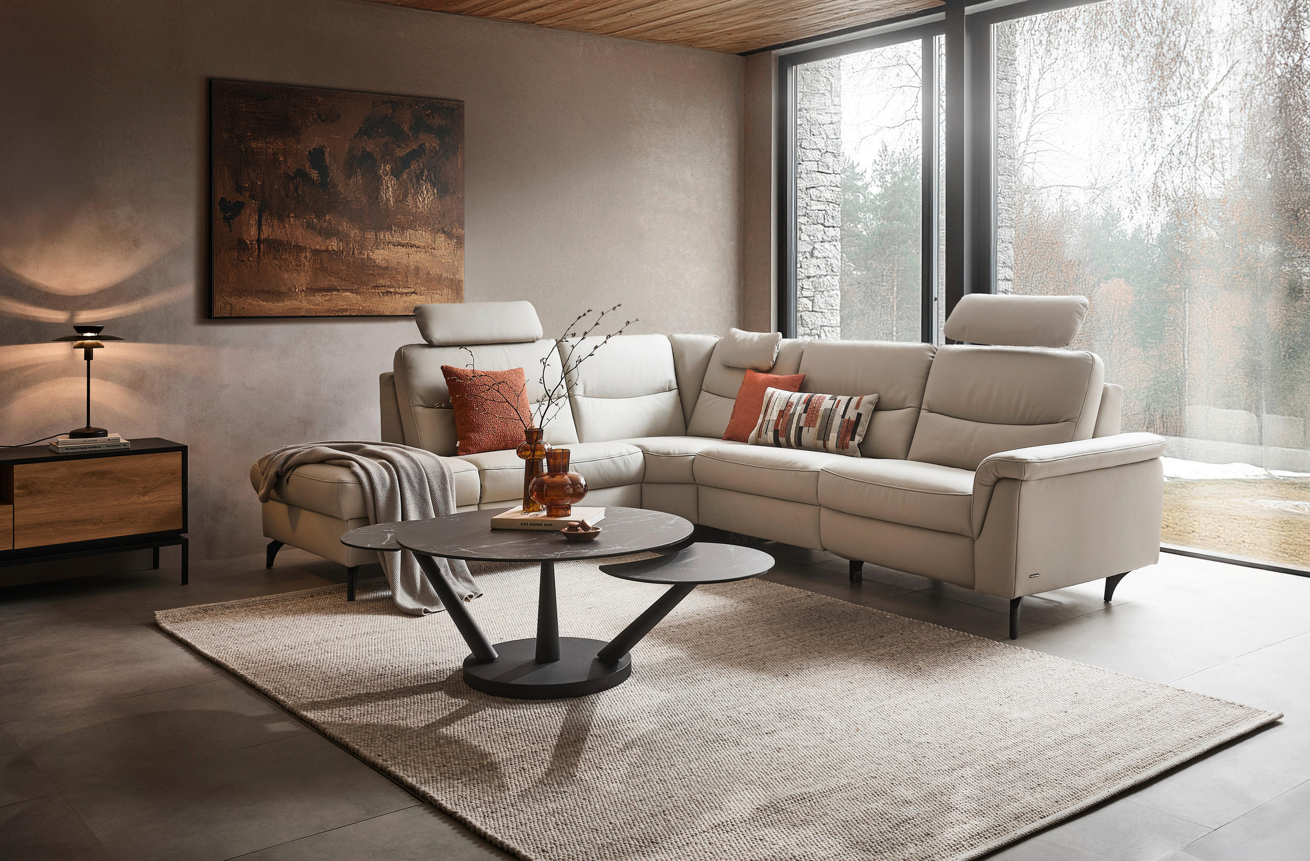 ECKSOFA Hellgrau Echtleder  - Anthrazit/Hellgrau, Design, Leder/Metall (249/280cm) - Himolla Komfortklass