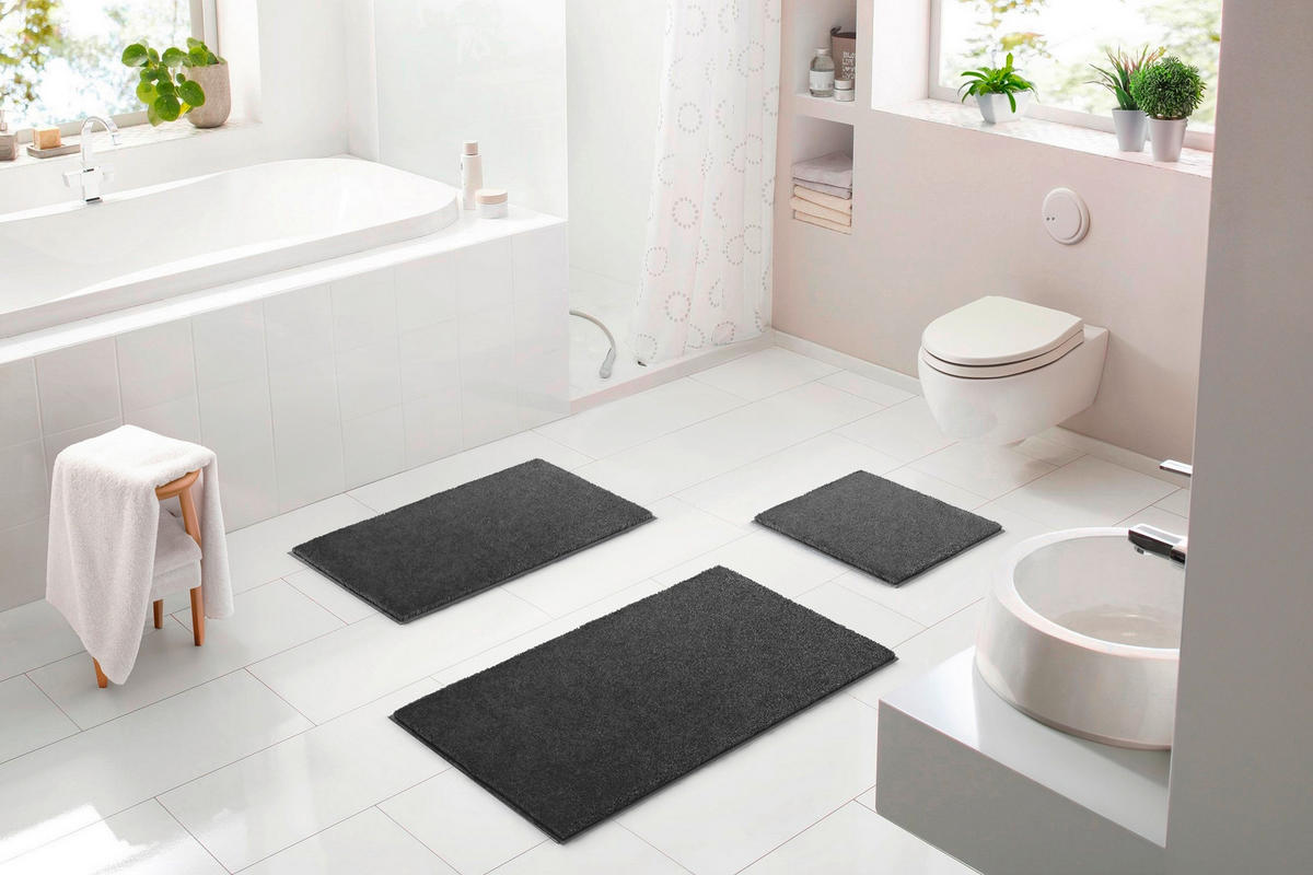 BADEMATTE Anthrazit 60/90 cm  - Anthrazit, Basics, Kunststoff/Textil (60/90cm) - Grund