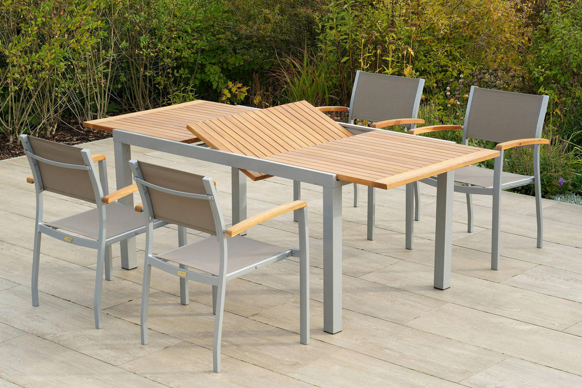 GARTENTISCH 150-200/90/75 cm Metall rechteckig  - Silberfarben/Naturfarben, MODERN, Holz/Metall (150-200/90/75cm) - Gardenson