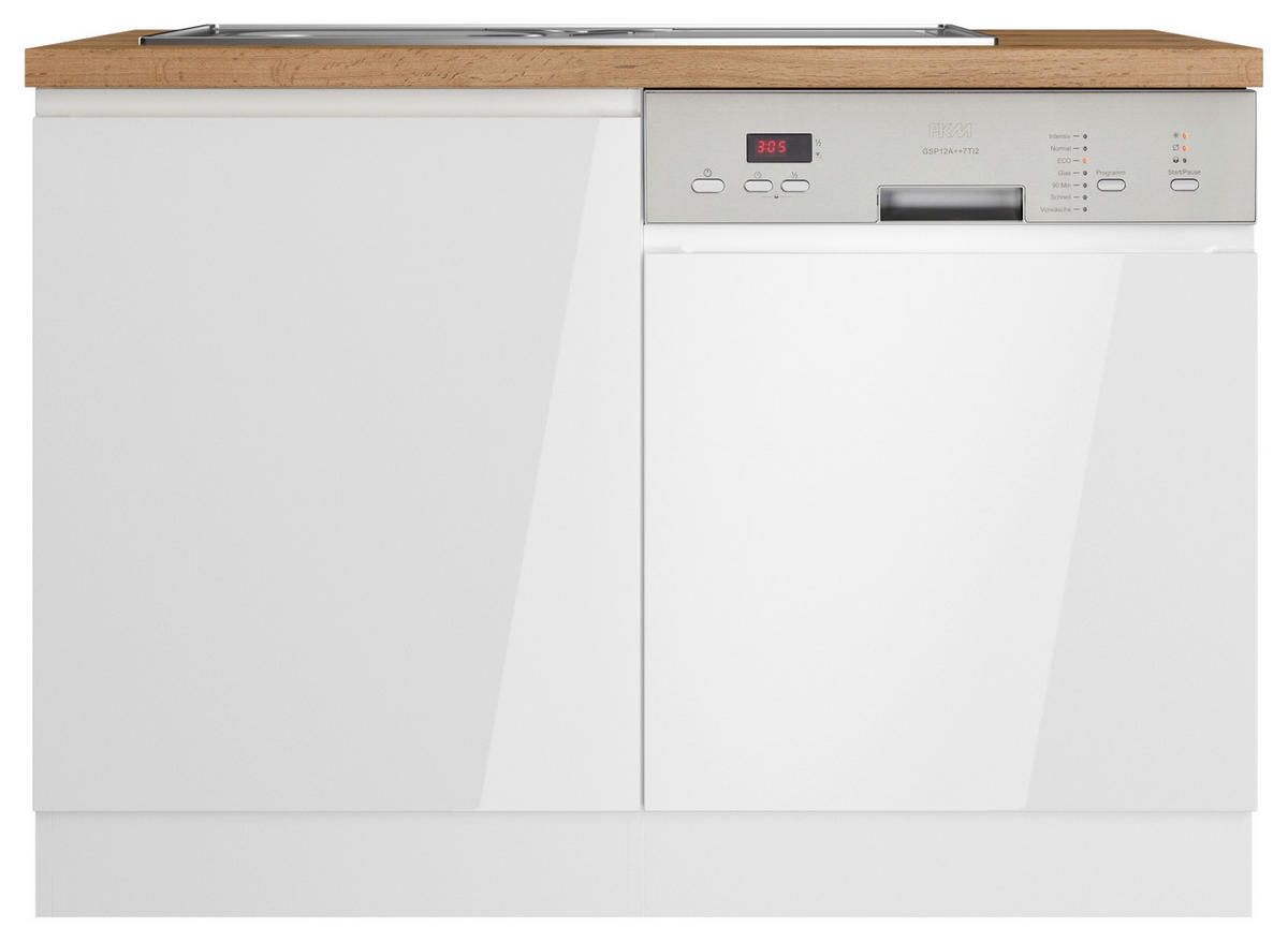 SPÜLENUNTERSCHRANK 120/86/60 cm  in Weiß, Eiche Wotan, Weiß Hochglanz  - Weiß Hochglanz/Eiche Wotan, LIFESTYLE, Holzwerkstoff (120/86/60cm) - Held