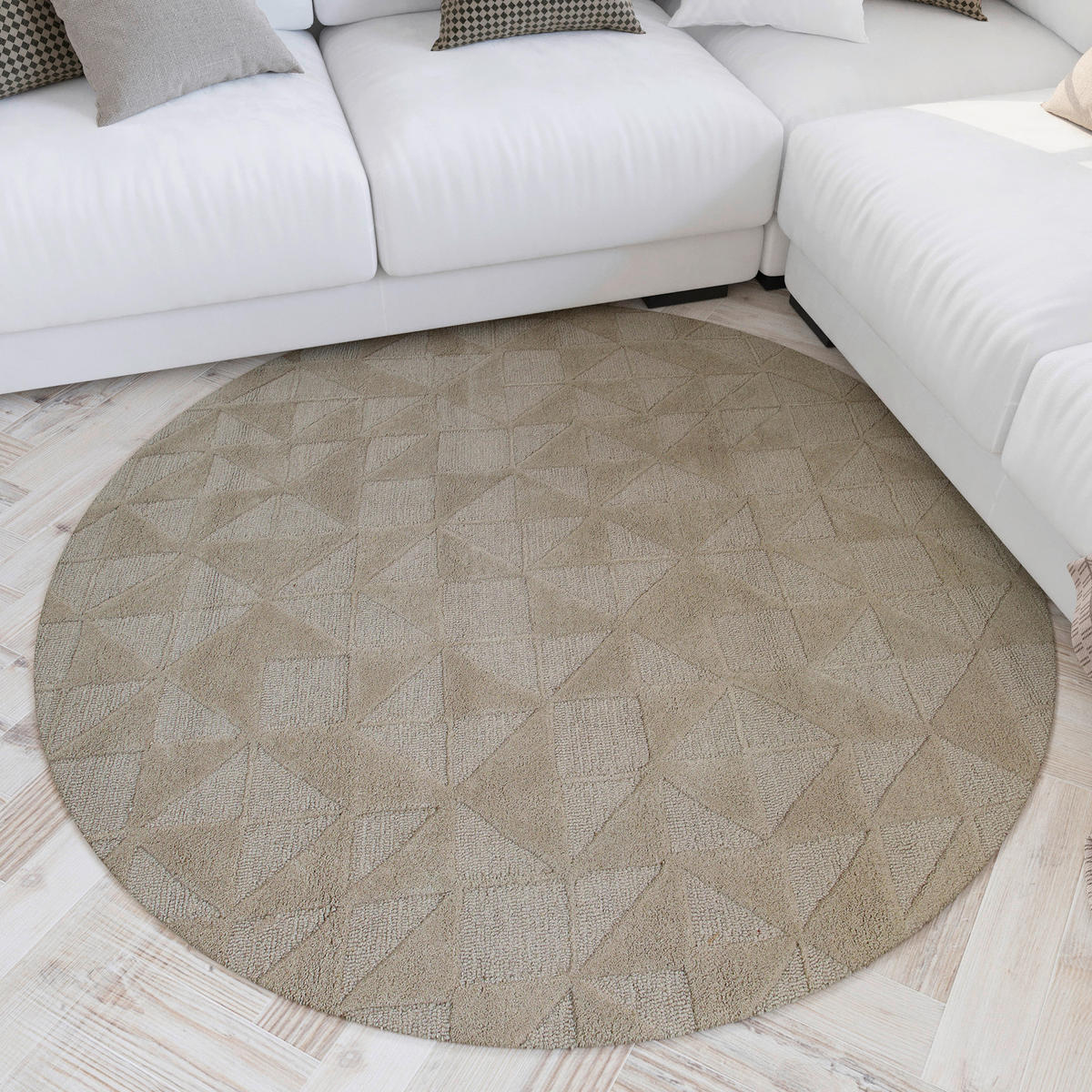 WEBTEPPICH 200 cm Hamptons Thirtyseven Sandfarben rund  - Sandfarben, MODERN, Textil (200cm) - WECON HOME