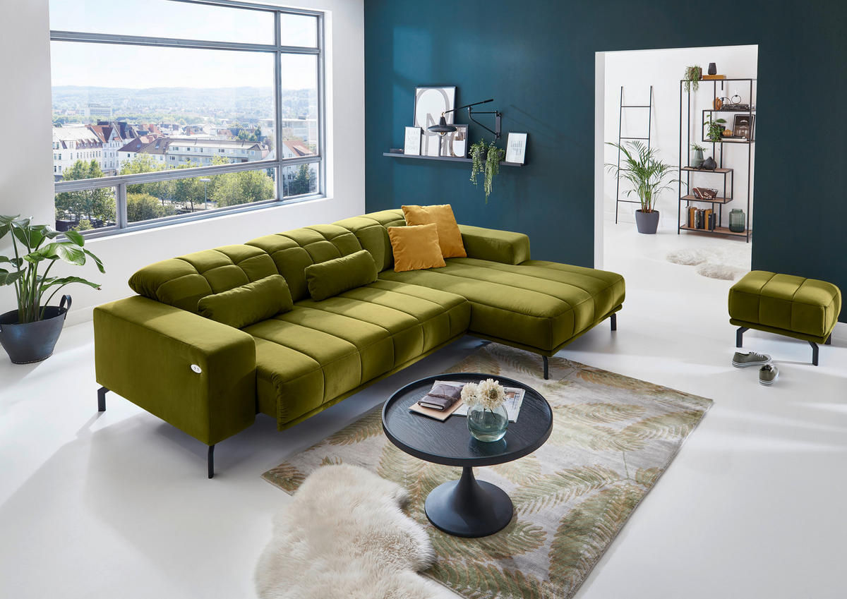 ECKSOFA in Velours Grün  - Schwarz/Grün, Design, Textil/Metall (293/195cm) - Beldomo Style