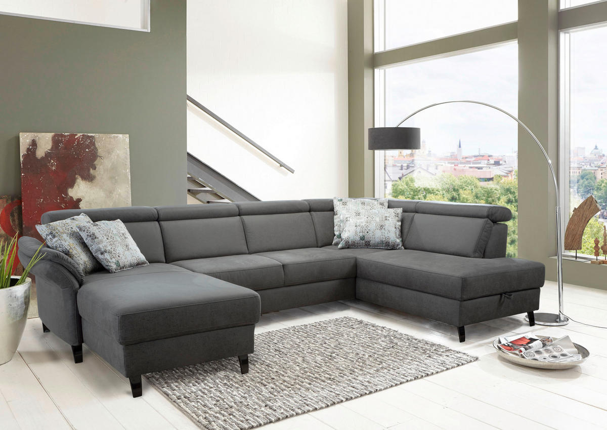 WOHNLANDSCHAFT Mikrofaser Anthrazit  - Anthrazit/Schwarz, Konventionell, Textil/Metall (165/317/193cm) - Sit & More