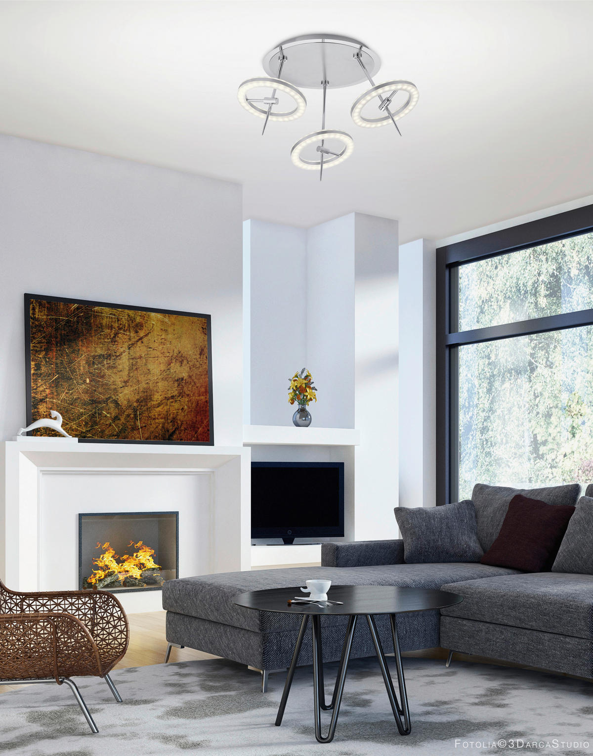 LED-DECKENLEUCHTE 55/55/35,5 cm  - Edelstahlfarben, Design, Kunststoff/Metall (55/55/35,5cm) - Just Light