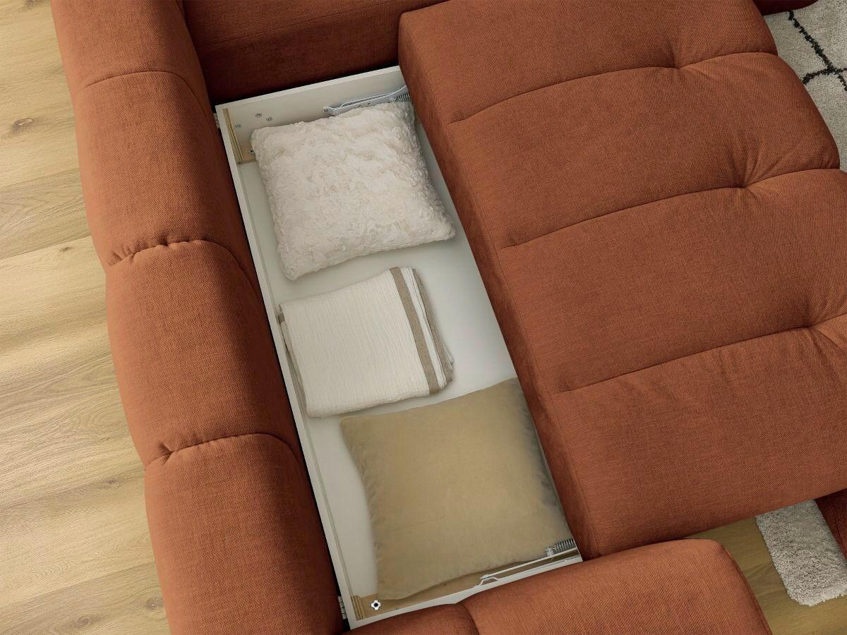 ECKSCHLAFSOFA FUJI Leinenoptik Orange  inkl.  - Schwarz/Orange, MODERN, Kunststoff/Textil (282/204cm)