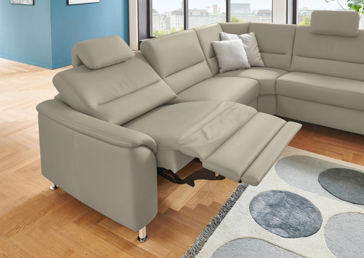 ECKSOFA in Echtleder Ecru  - Ecru/Alufarben, Konventionell, Leder/Metall (290/249cm) - Beldomo Premium