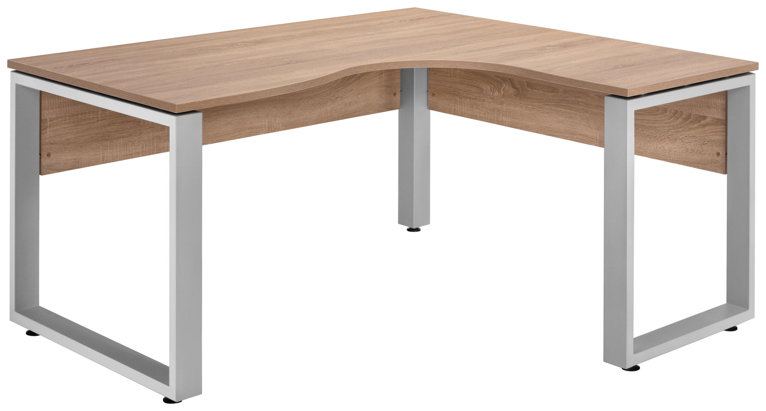 Eckschreibtisch 140/160/75 cm in Silberfarben, Eichefarben